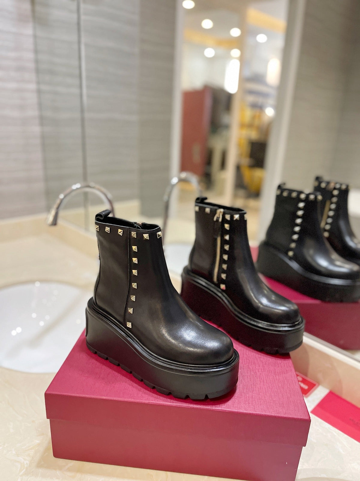 Valentino Garavani Uniqueform Calfskin Platform Ankle Boots