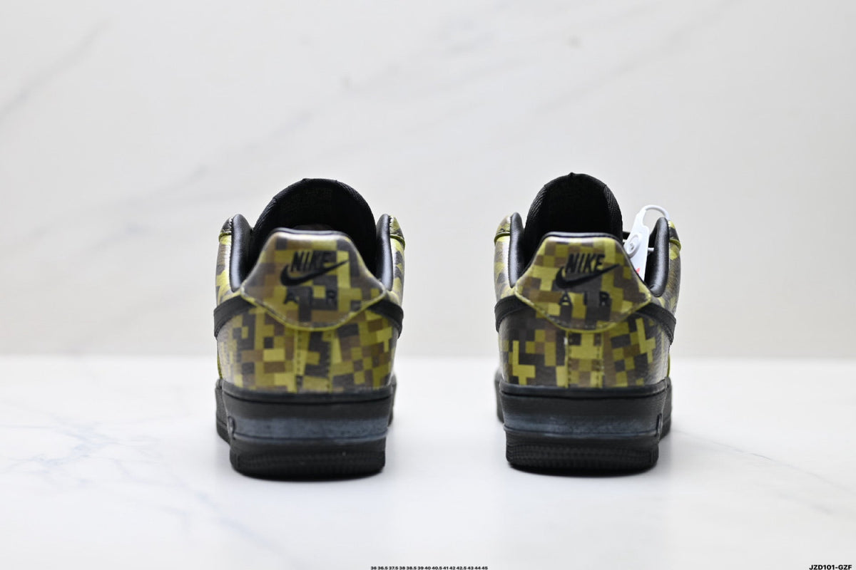 Nike Air Force 1 Low Black Yellow Monogram Unisex Sneakers Style 03