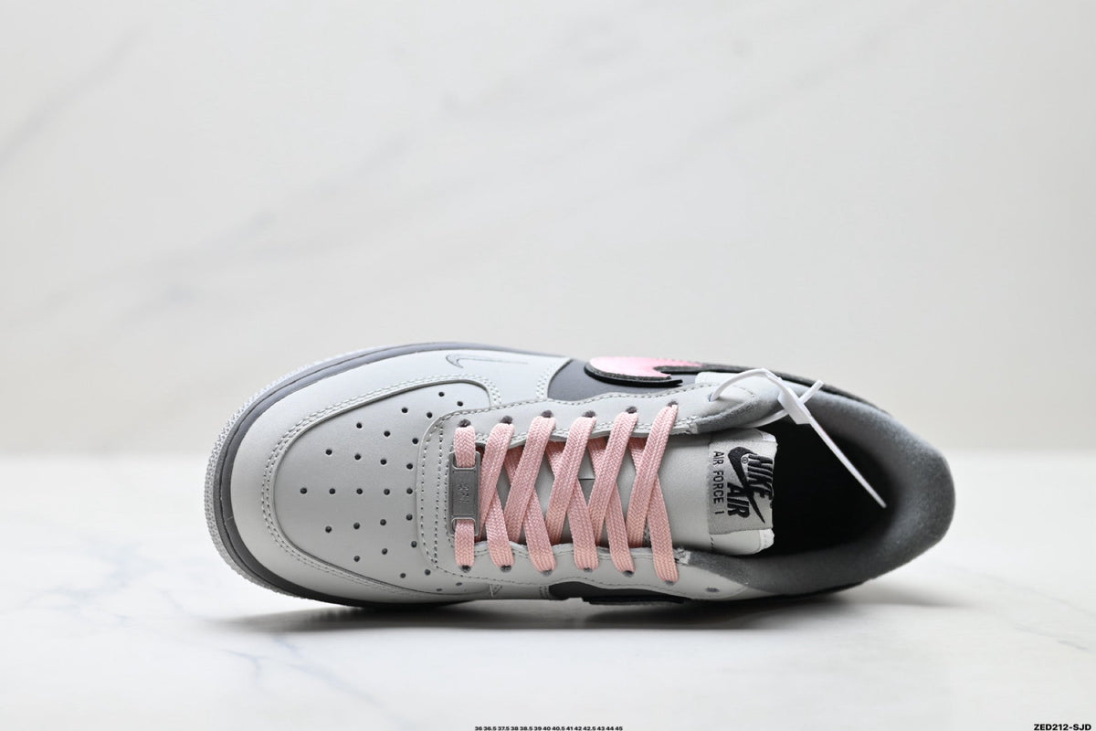 Nike Air Force 1 Low Gray Black Pink Unisex Sneakers Style 09