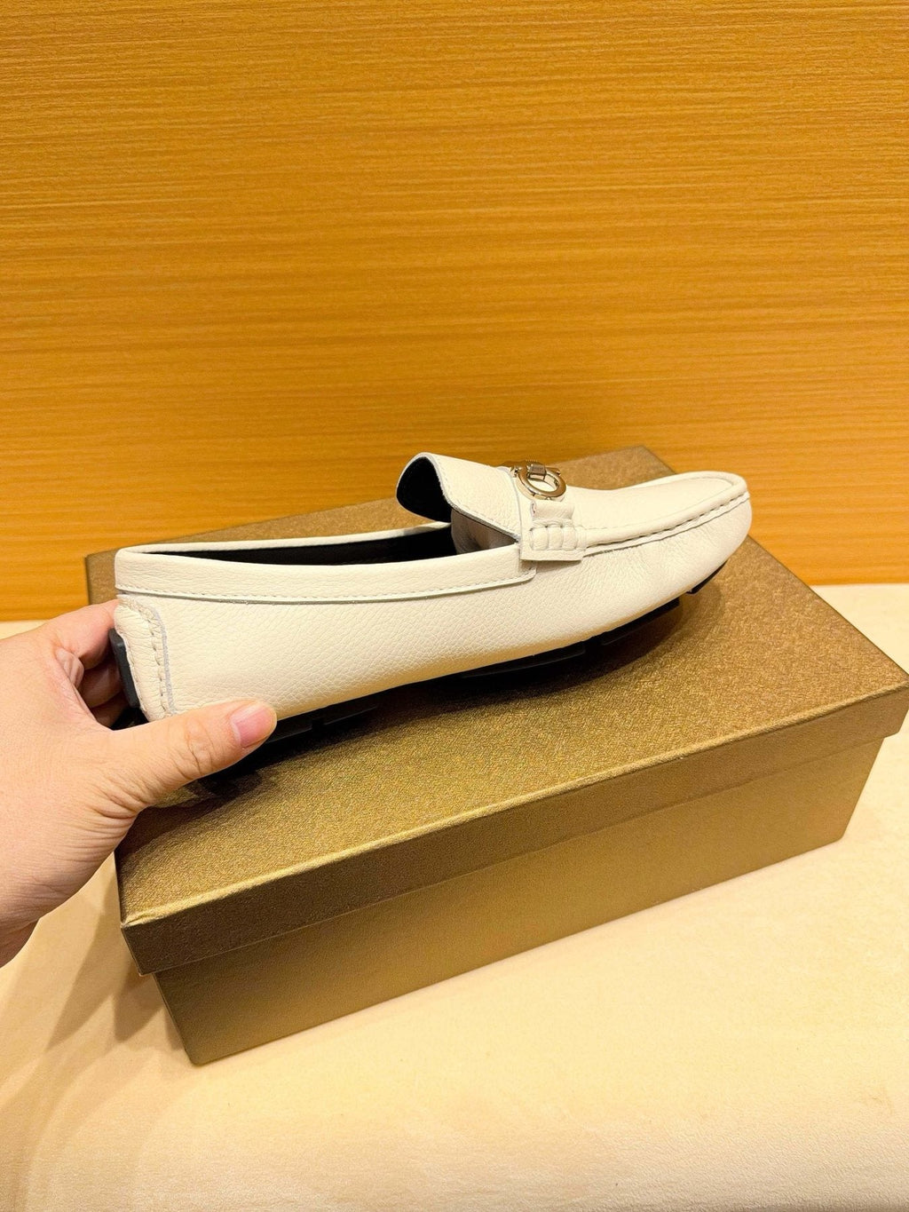 Ferragamo White Metal-Accent Loafers