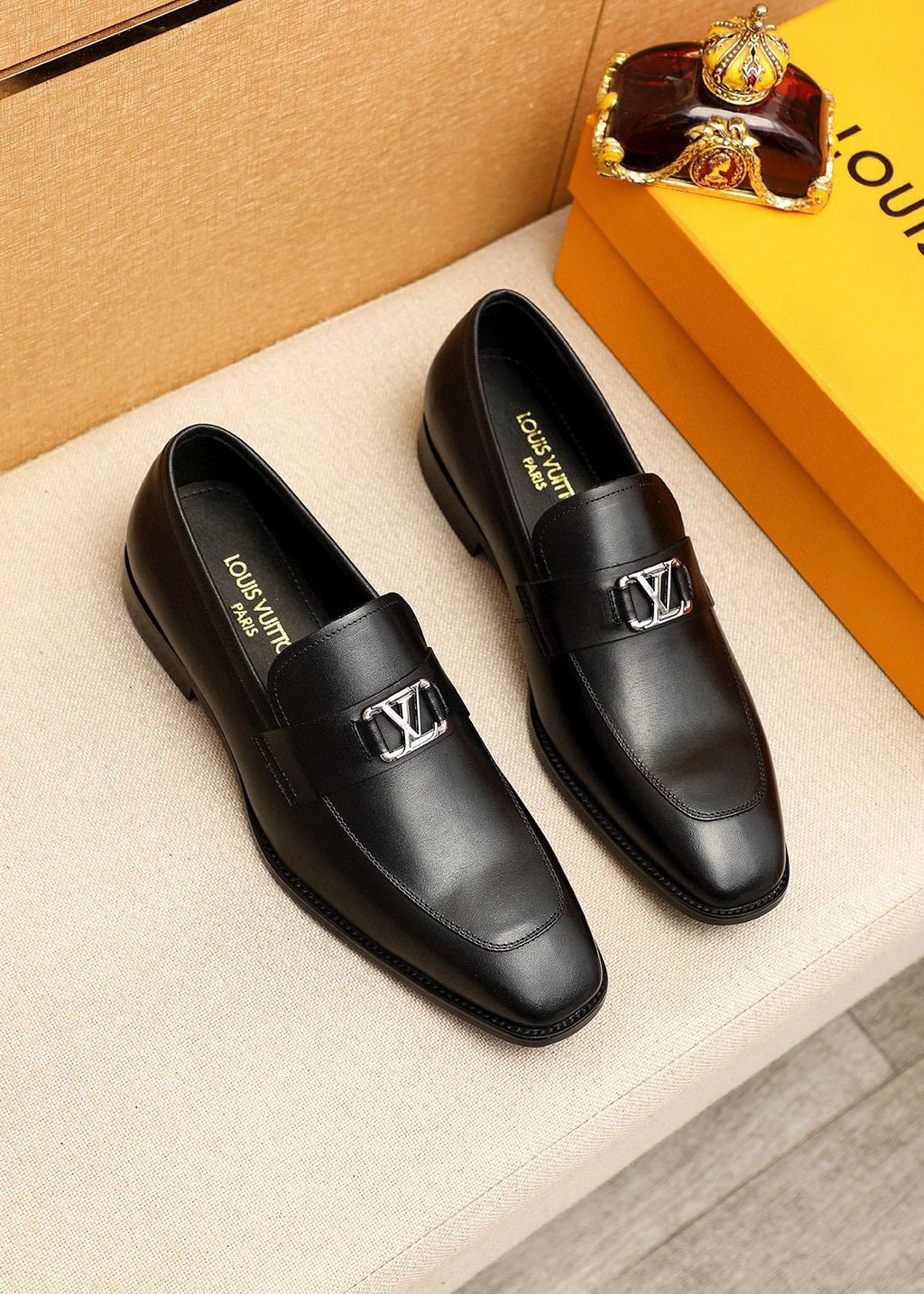 Louis Vuitton Black Metal-Accent Loafers - Stacked Heel