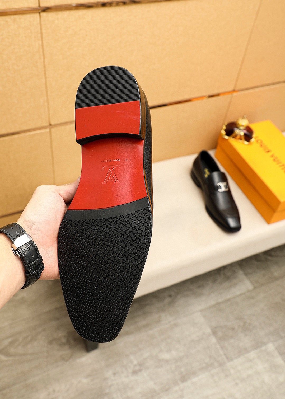 Louis Vuitton Black Metal-Accent Loafers - Stacked Heel