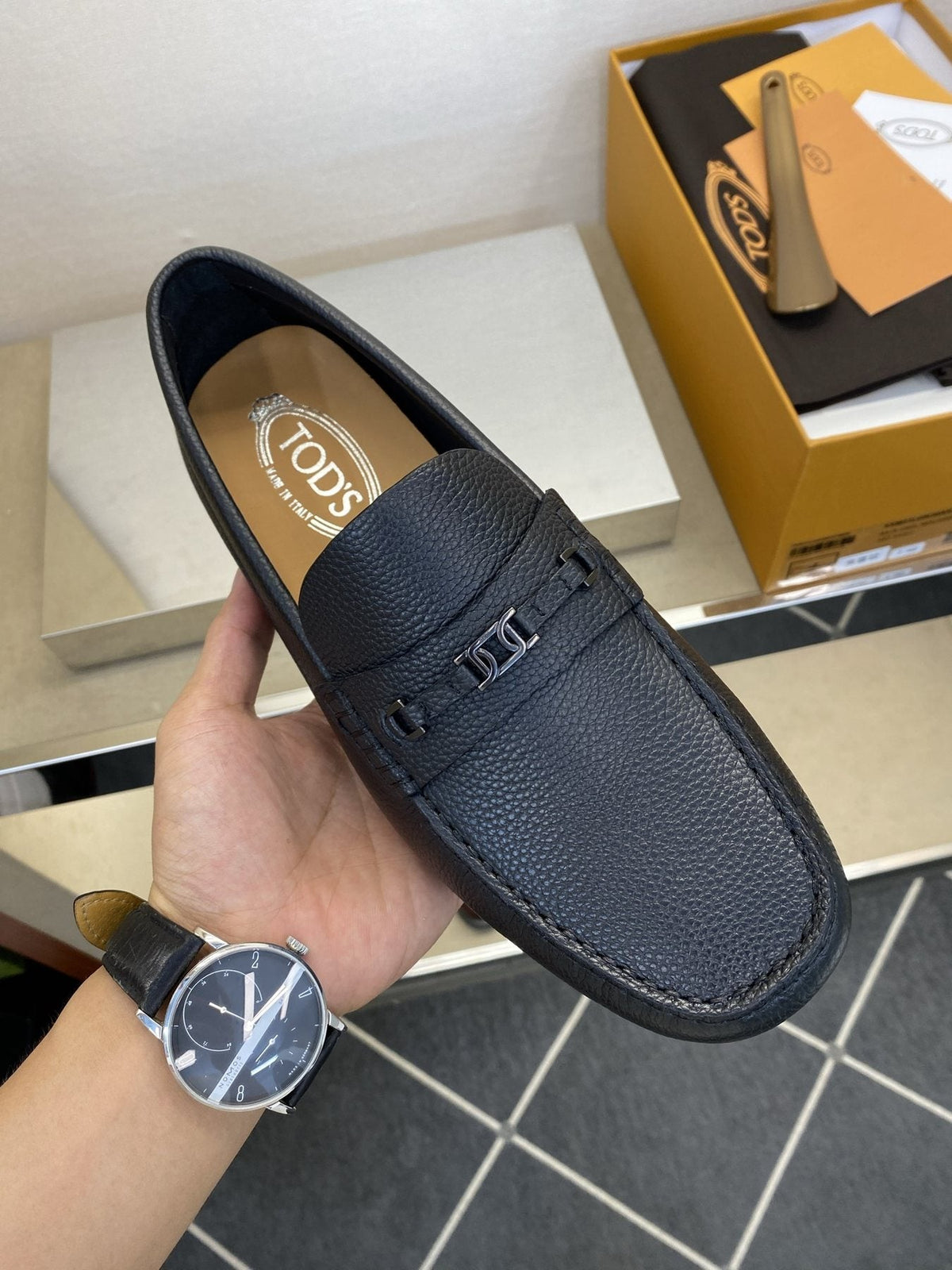 Tod's Black Leather Penny Loafers