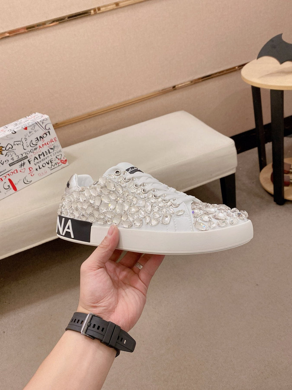 Dolce & Gabbana Crystal-Embellished Low-Top Sneakers