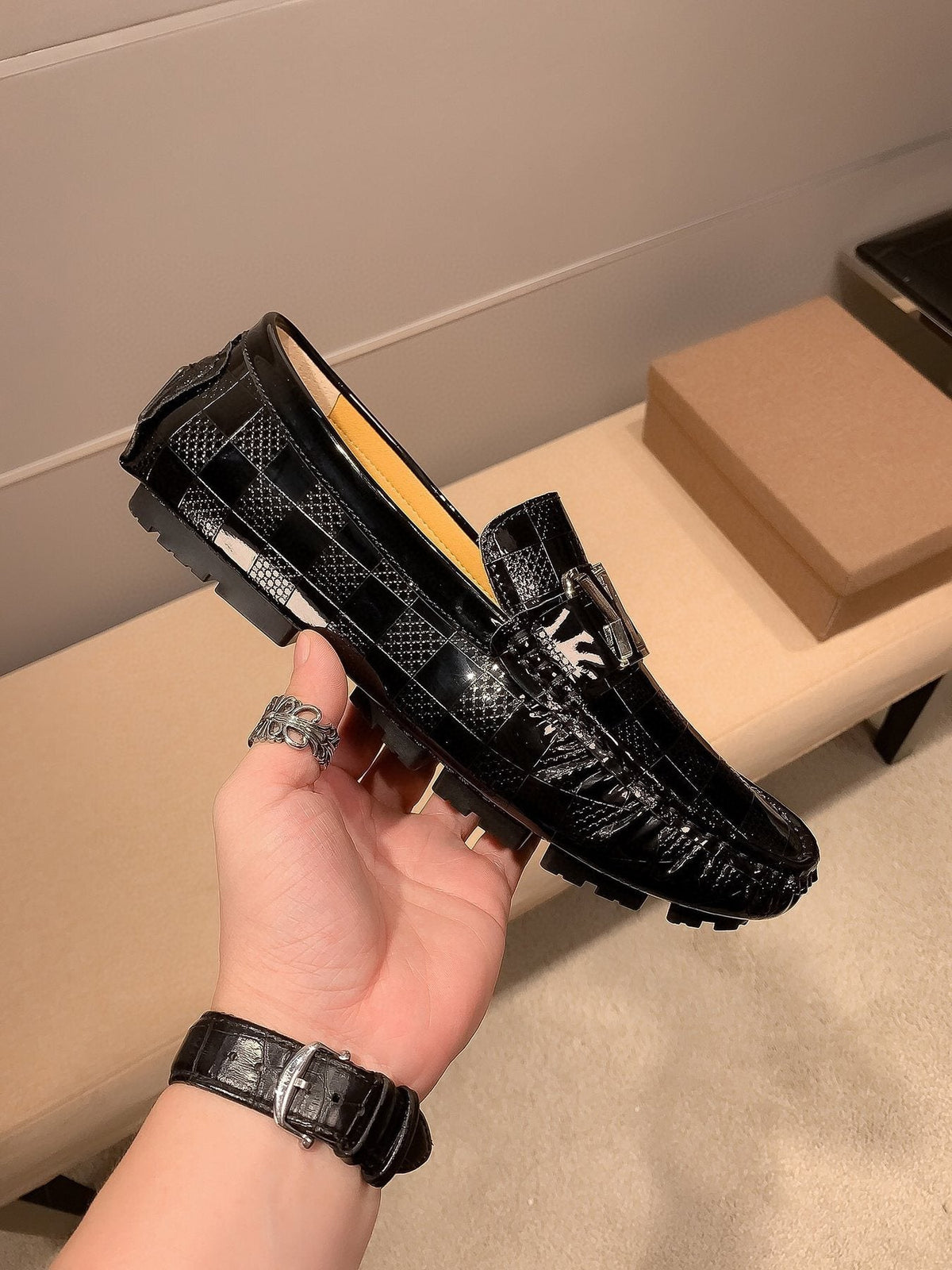 Louis Vuitton Black Glossy Buckle Loafers