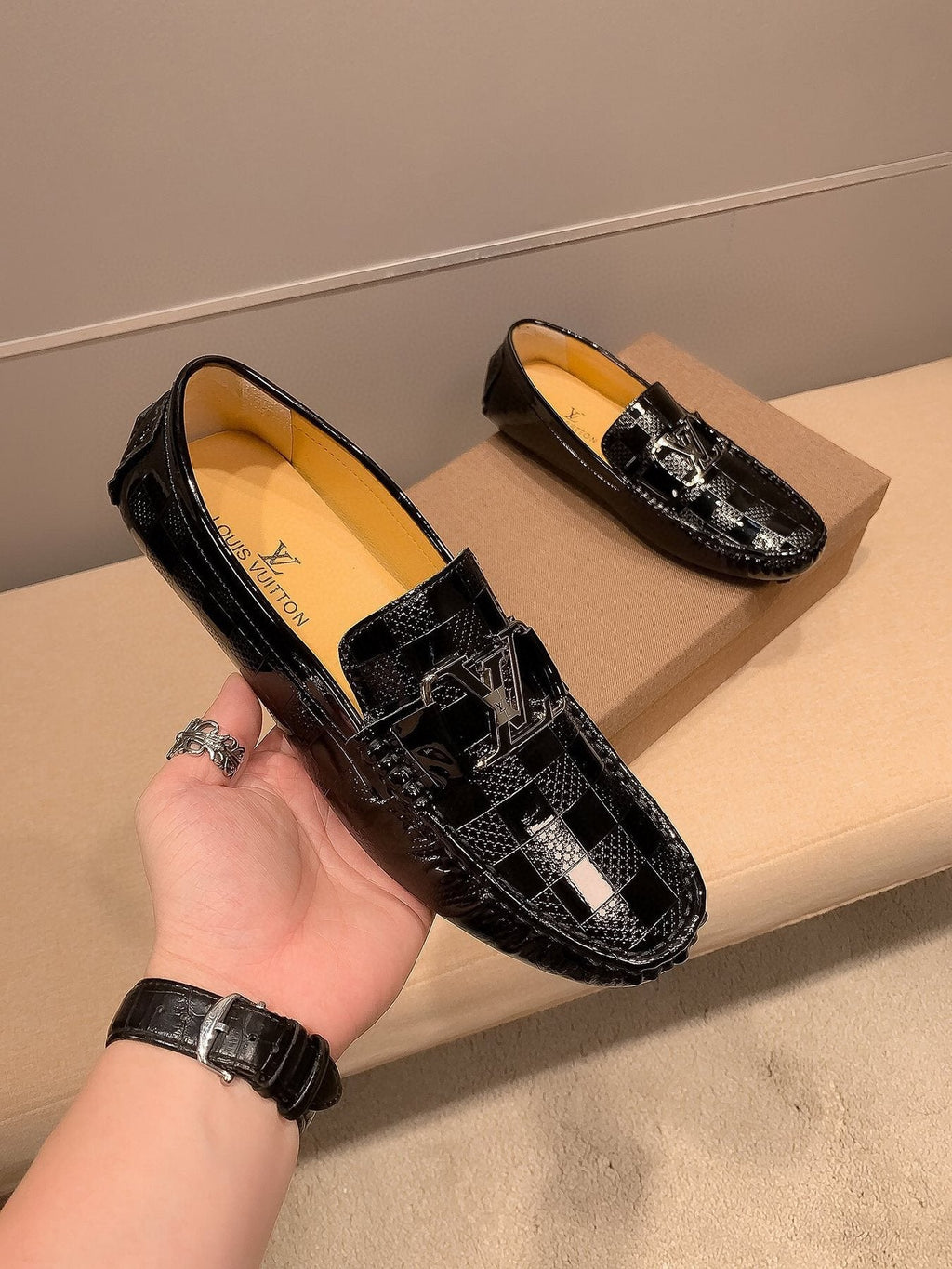 Louis Vuitton Black Glossy Buckle Loafers