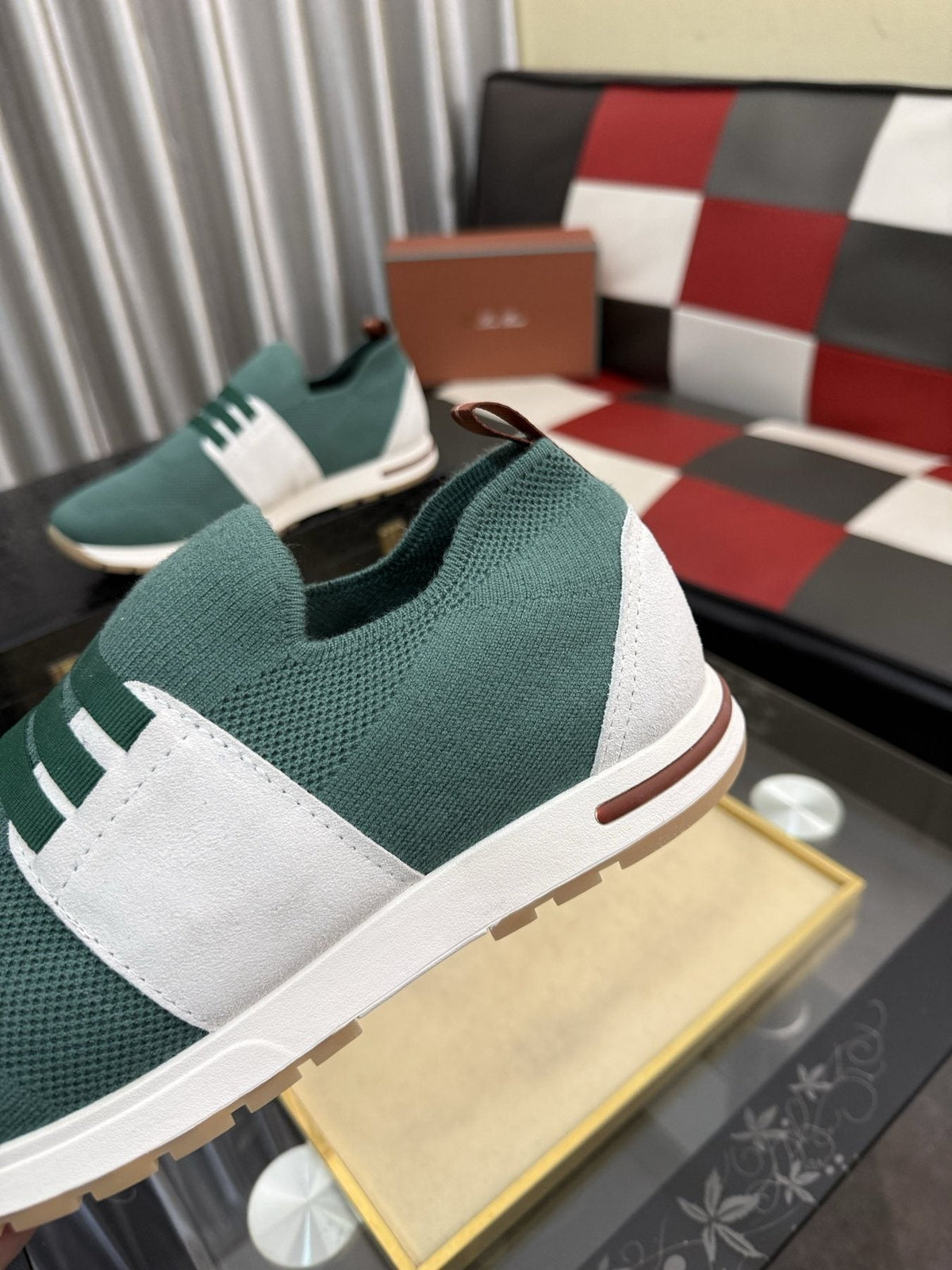Men's Teal Green Slip-On Sneakers with White Band