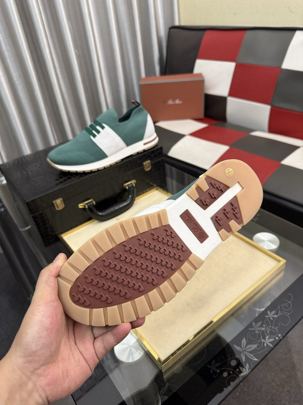 Men's Teal Green Slip-On Sneakers with White Band