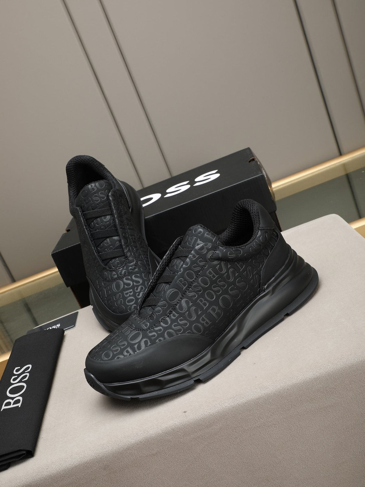 BOSS Men's Black Logo Slip-On Sneakers