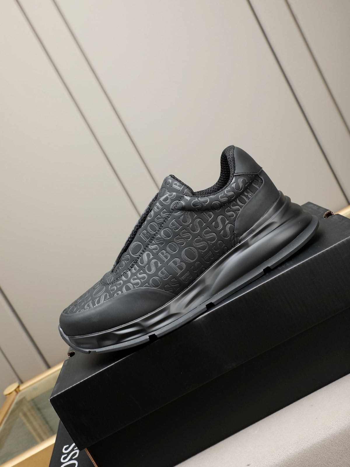 BOSS Men's Black Logo Slip-On Sneakers