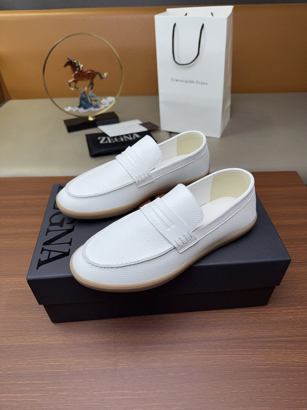 Zegna White Strap Loafers