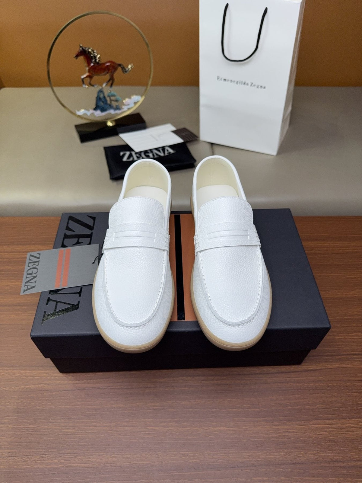 Zegna White Strap Loafers