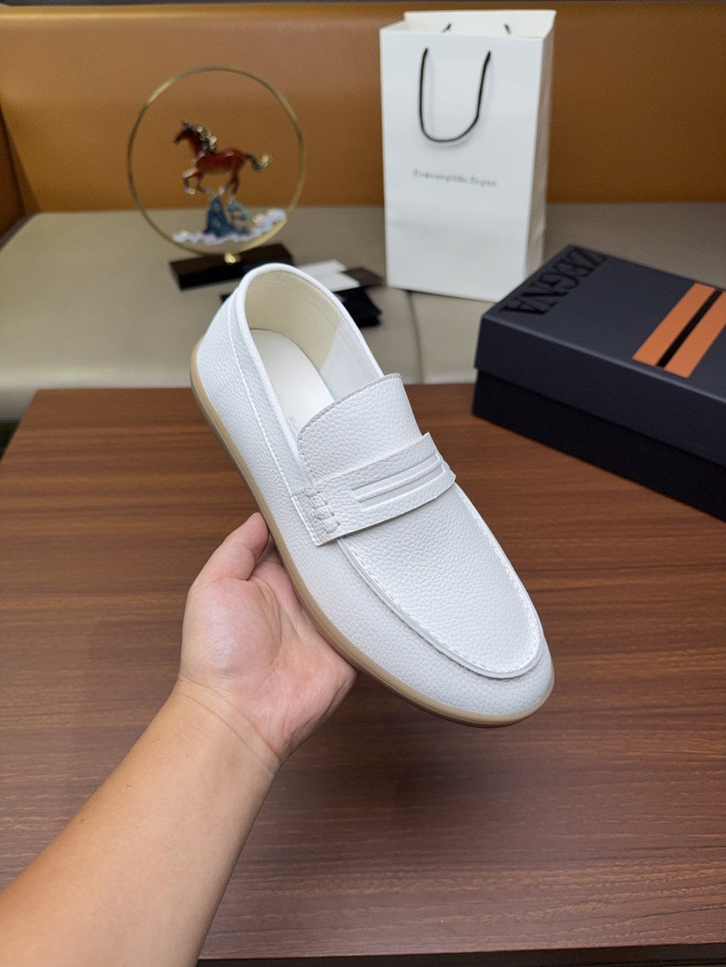 Zegna White Strap Loafers