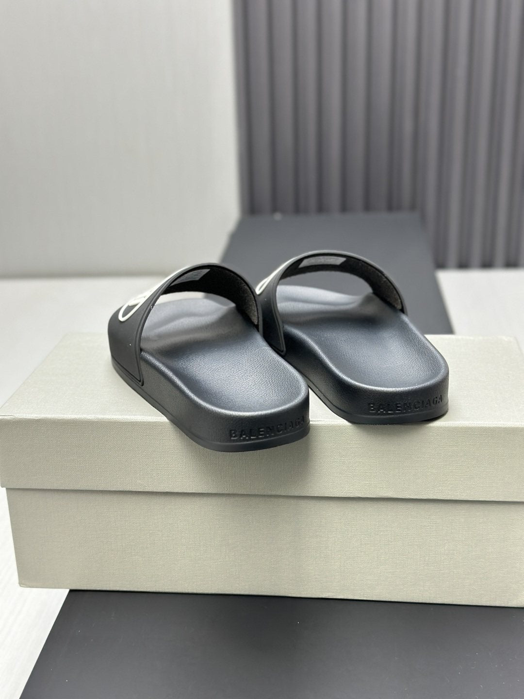 Scholl × Balenciaga Black Logo Strap Slide Sandals