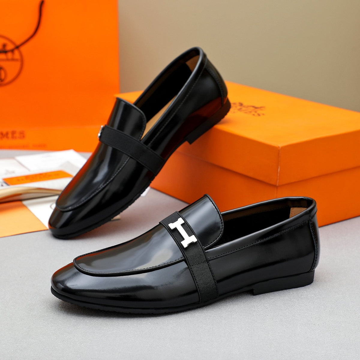 Hermès Men's Black H-Hardware Loafers - Leather Lining