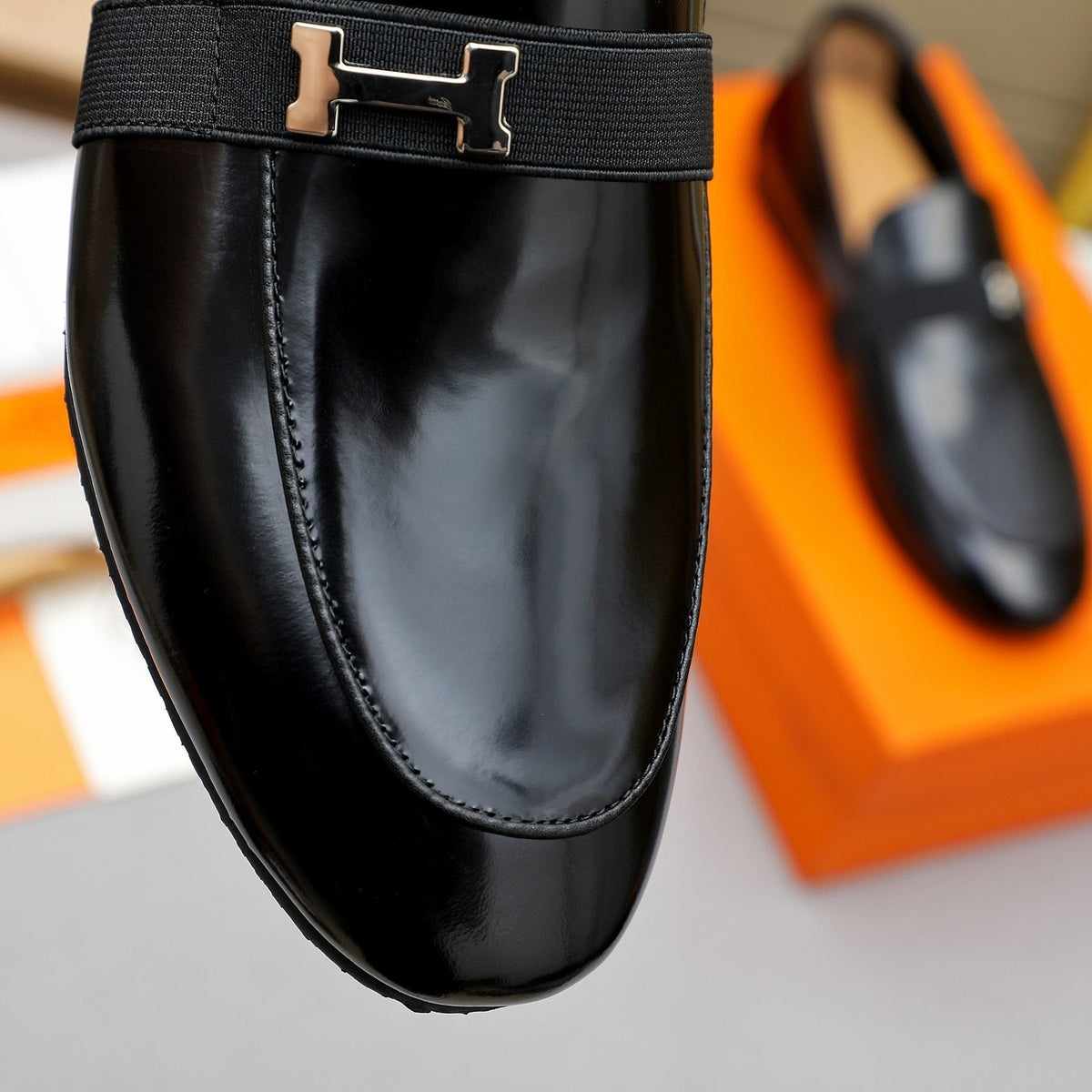 Hermès Men's Black H-Hardware Loafers - Leather Lining