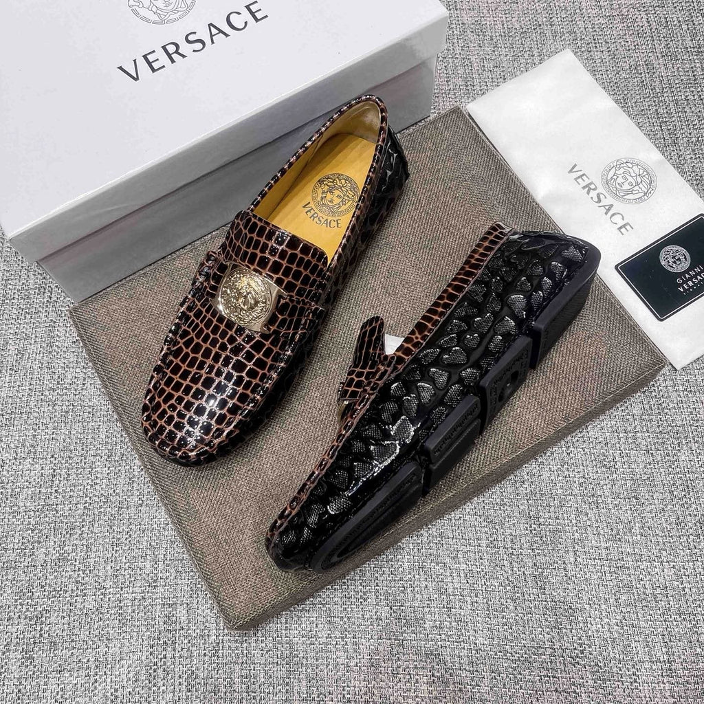 Versace Men's Brown Embossed Medallion Loafers