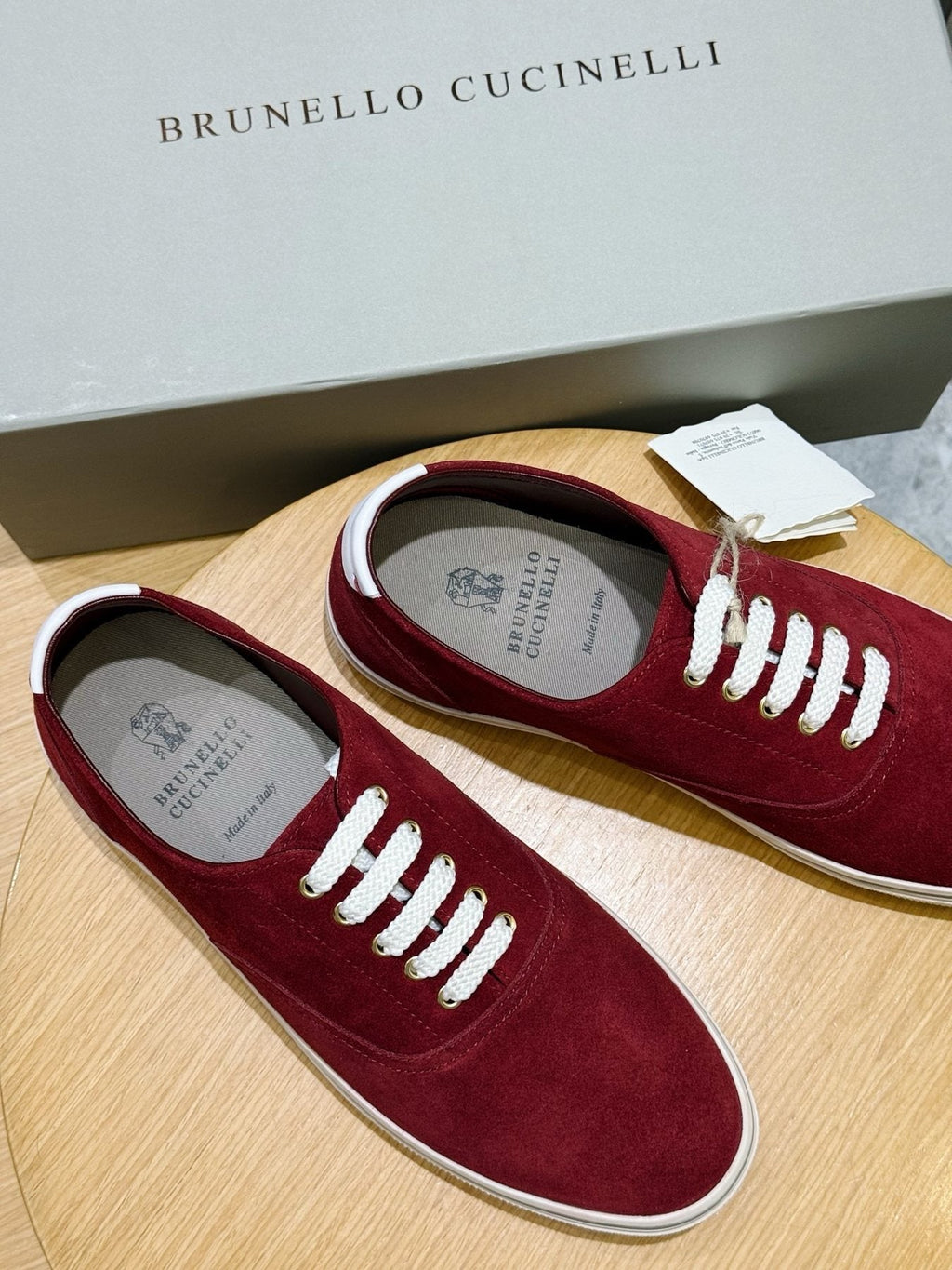 Brunello Cucinelli Burgundy Suede Low-Top Sneakers