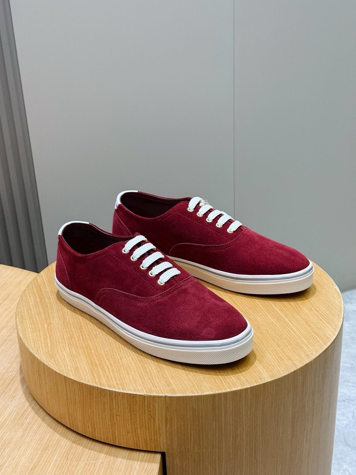 Brunello Cucinelli Burgundy Suede Low-Top Sneakers