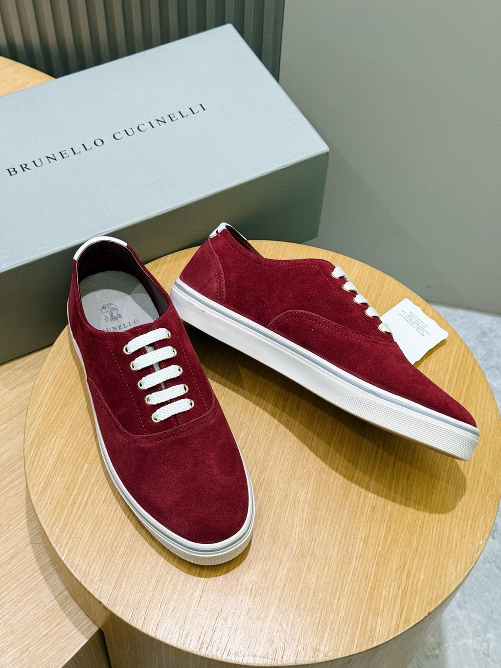 Brunello Cucinelli Burgundy Suede Low-Top Sneakers