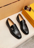 Louis Vuitton Black Textured Loafers - Metal Vamp Detail