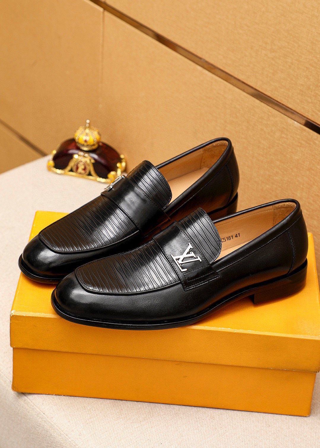 Louis Vuitton Black Textured Loafers - Metal Vamp Detail