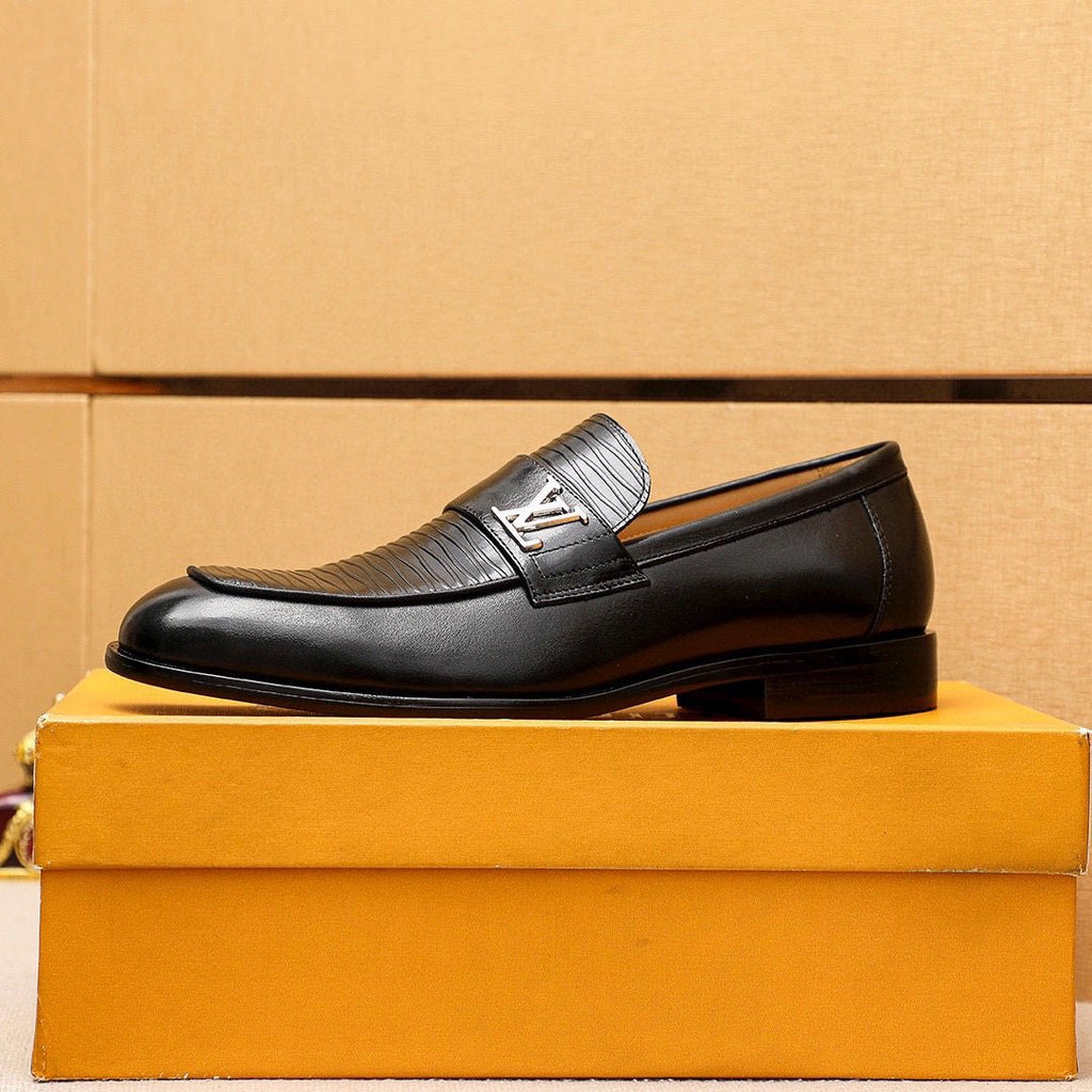 Louis Vuitton Black Textured Loafers - Metal Vamp Detail
