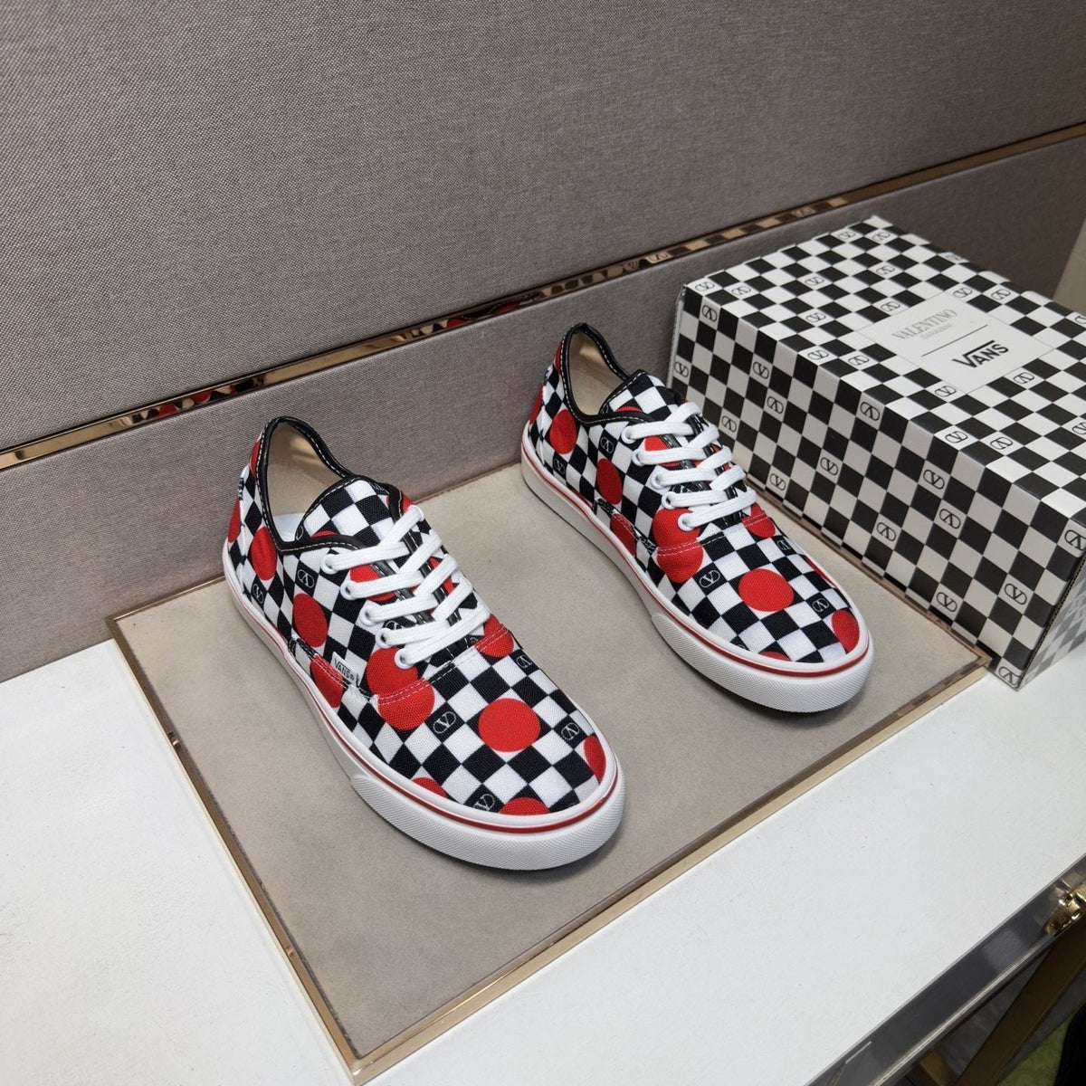 Vans Men's Checkerboard Red Accent Sneakers
