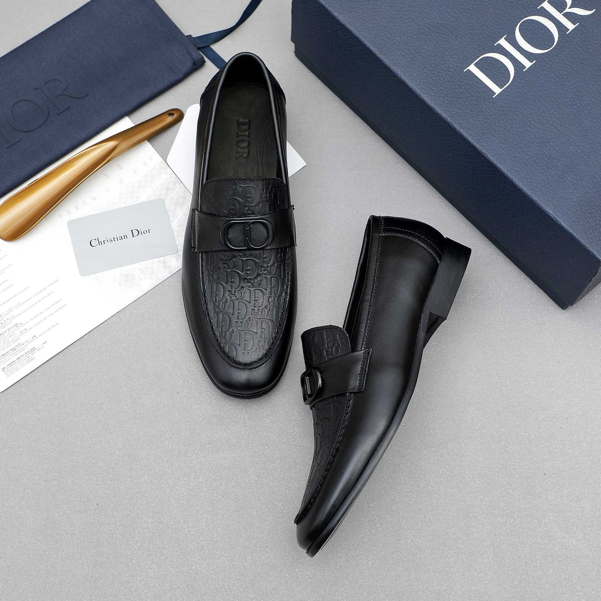 Dior Black Embossed Leather Loafers