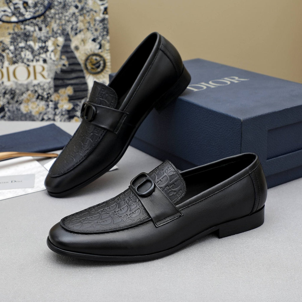 Dior Black Embossed Leather Loafers