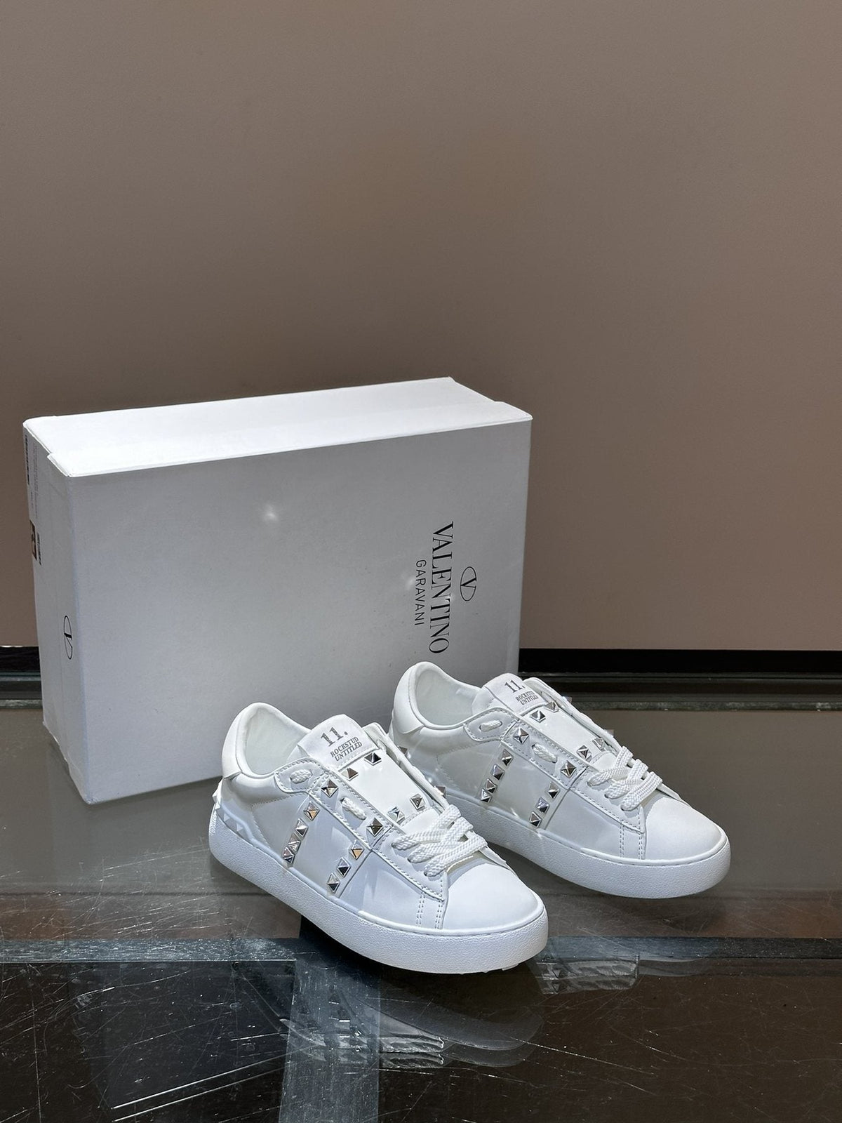 Valentino White Studded Low-Top Sneakers