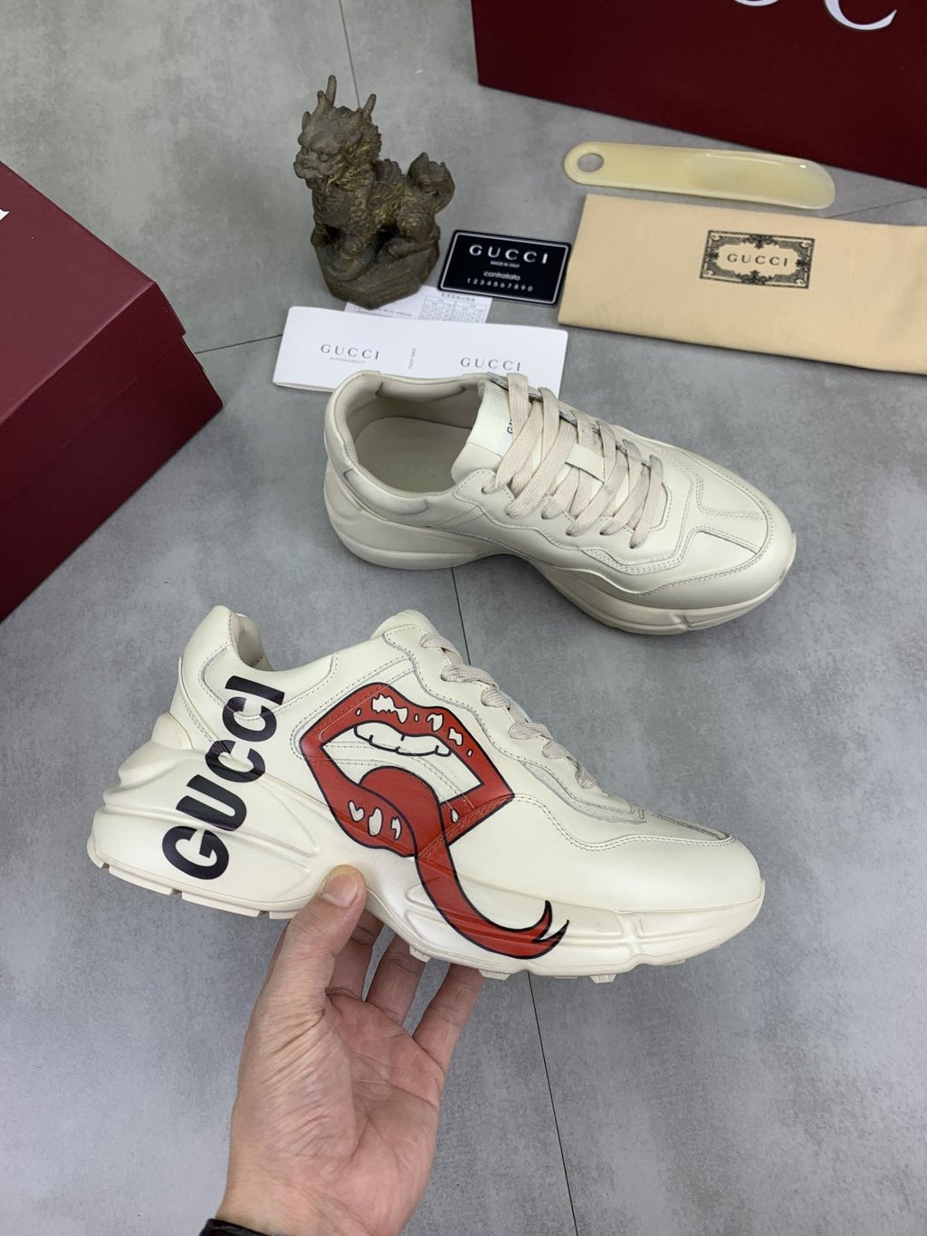 Gucci Cream White Graphic Chunky Sneakers