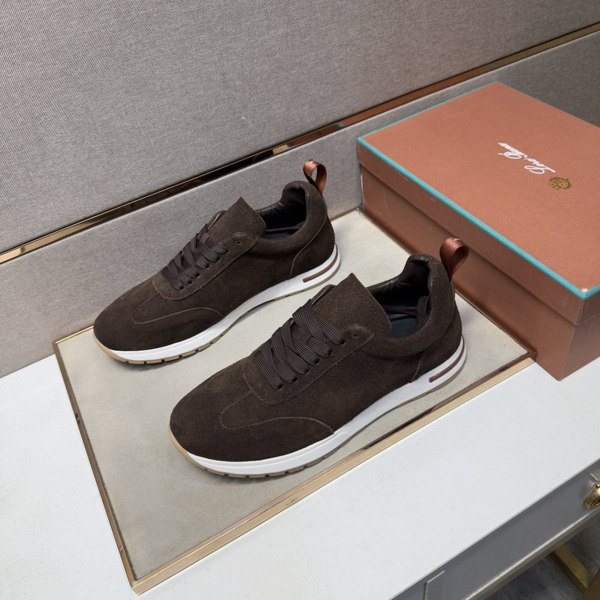 Men's Dark Brown Paneled Sneakers
