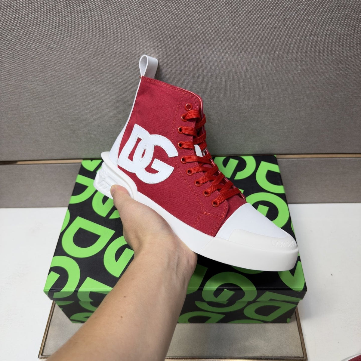 Dolce & Gabbana Red and White High-Top Sneakers