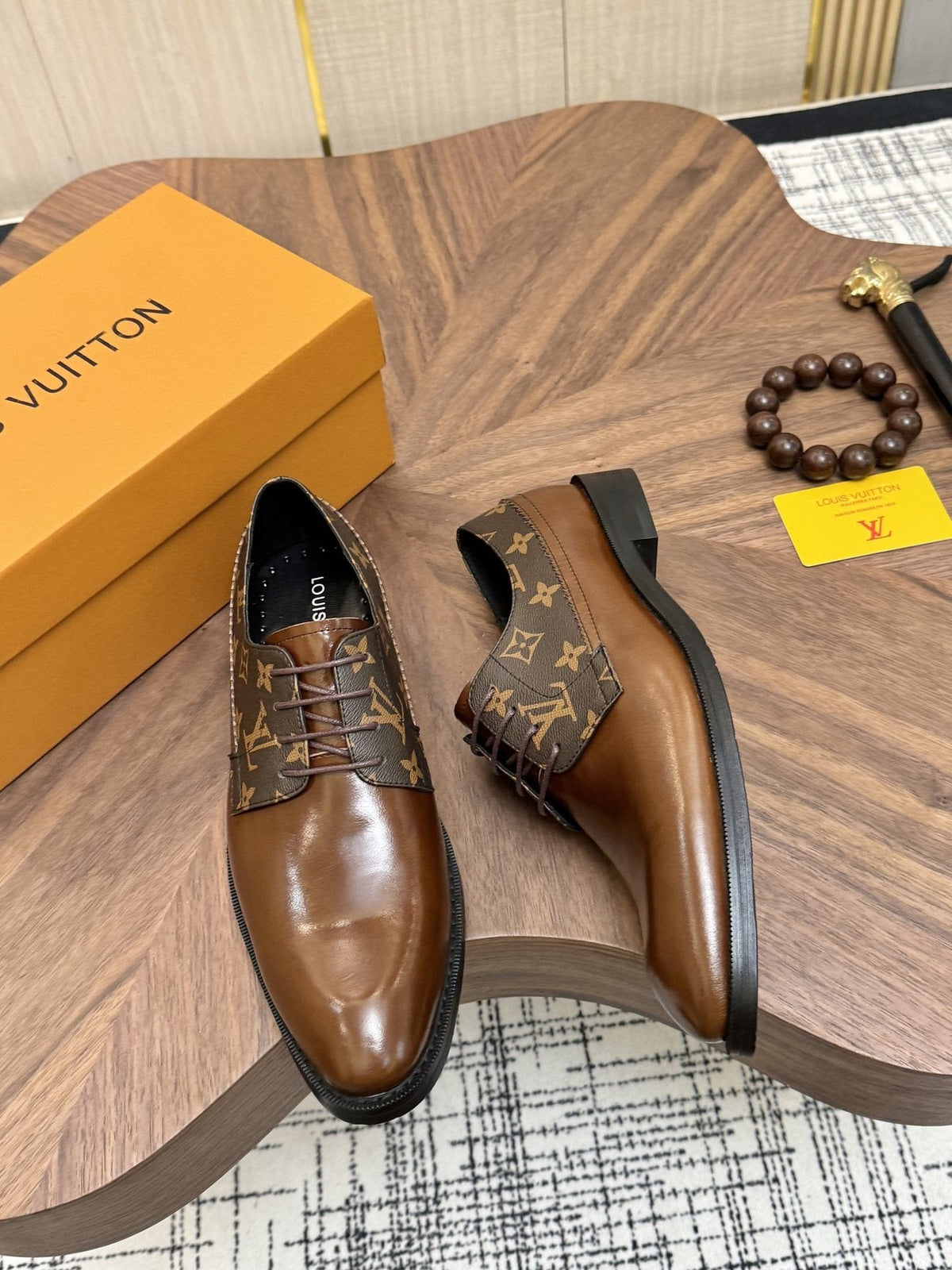 Louis Vuitton Men's Brown Monogram Lace-Up Dress Shoes