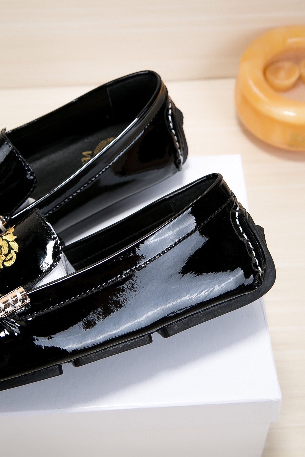 Versace Black Loafers with Gold Embroidery