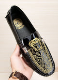 Versace Black Loafers with Gold Embroidery
