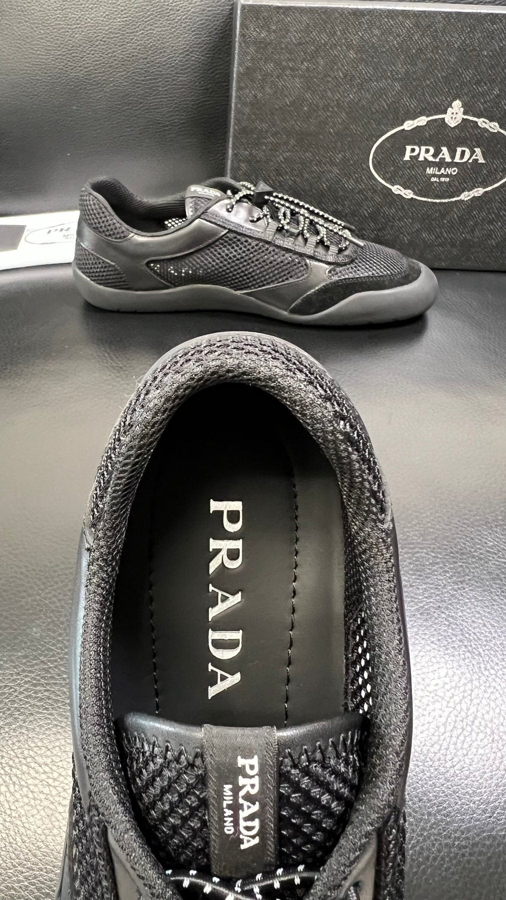 Prada Men's Black and Charcoal Low-Top Sneakers