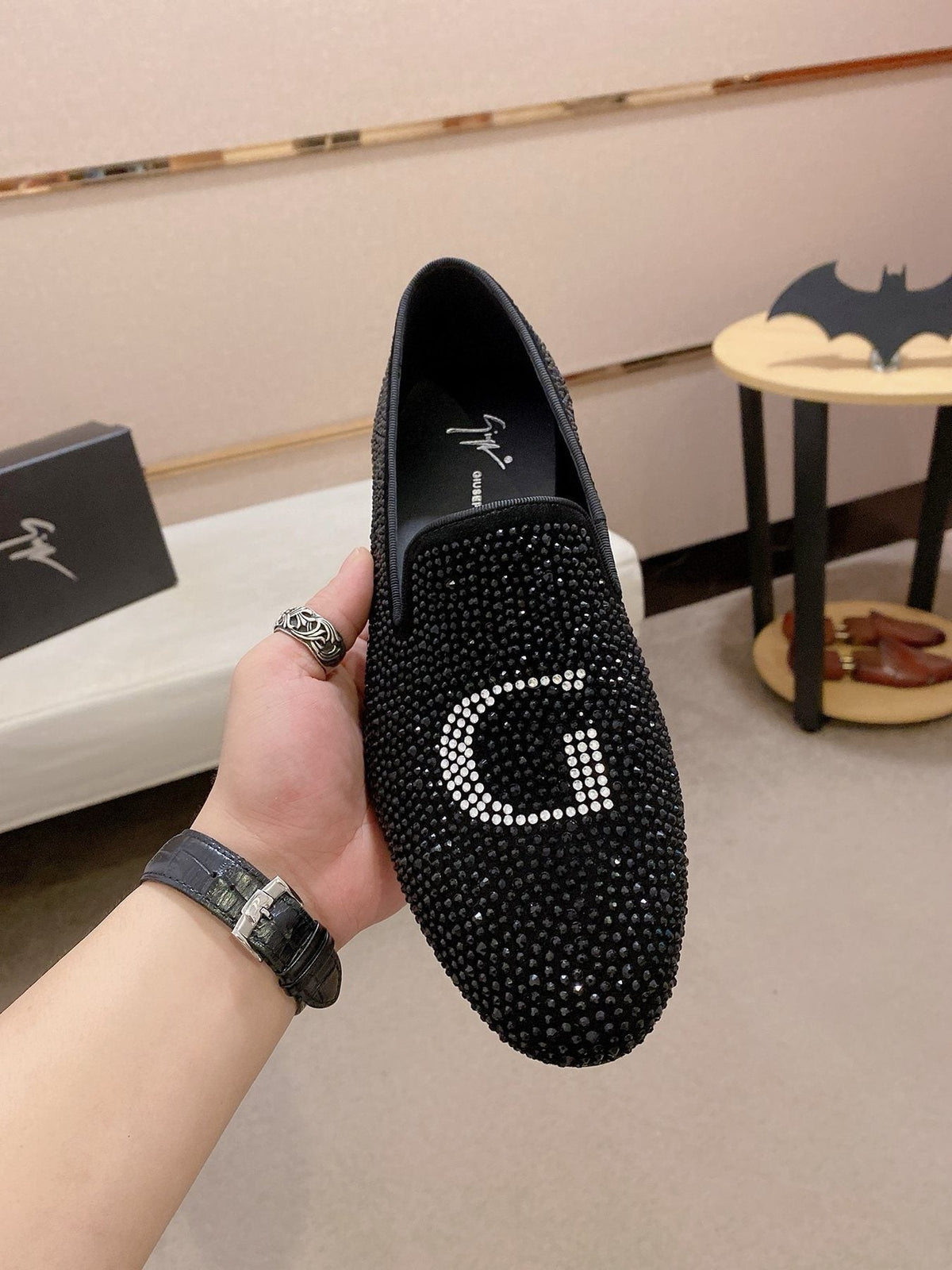 Giuseppe Zanotti Men's Black Rhinestone Loafers