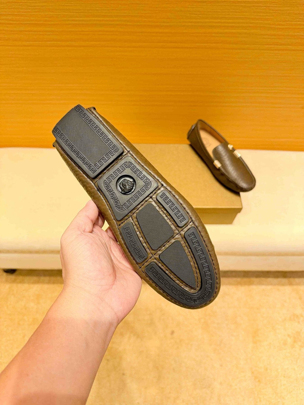 Versace Brown Textured Loafers
