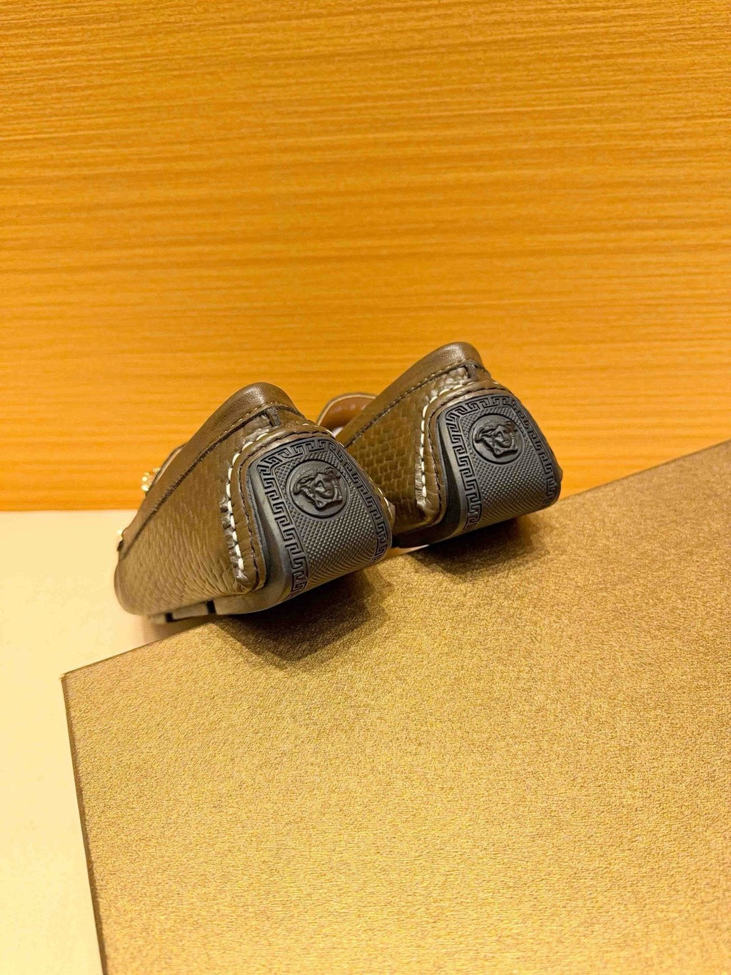 Versace Brown Textured Loafers