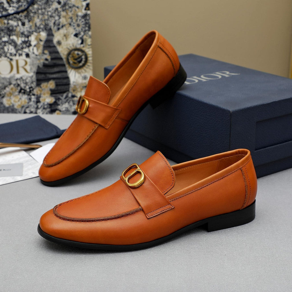 Dior Orange-Brown Buckle Loafers