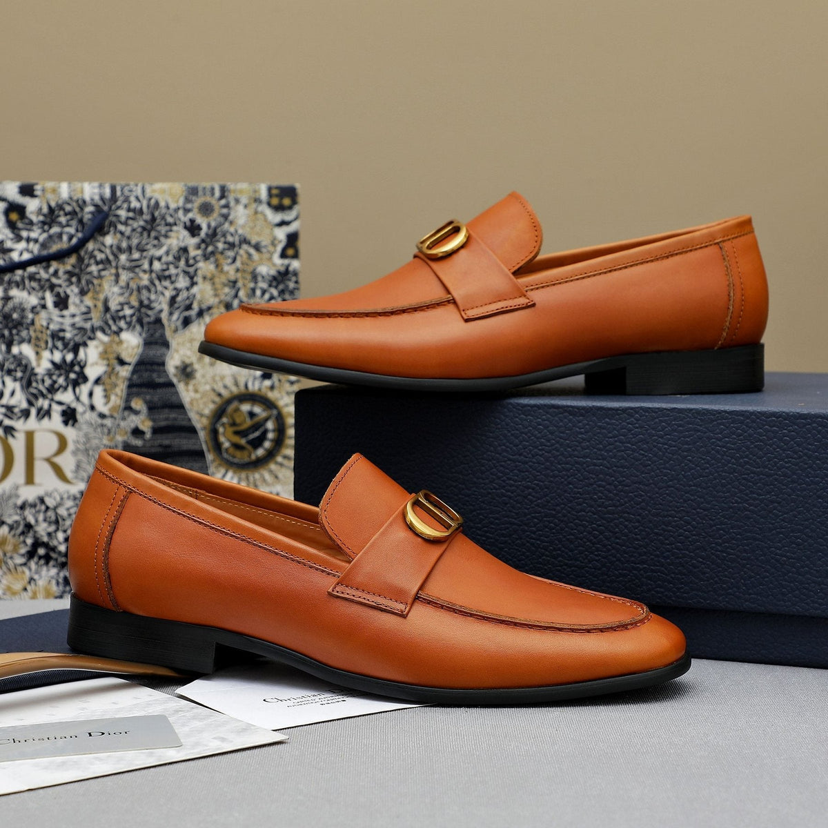 Dior Orange-Brown Buckle Loafers