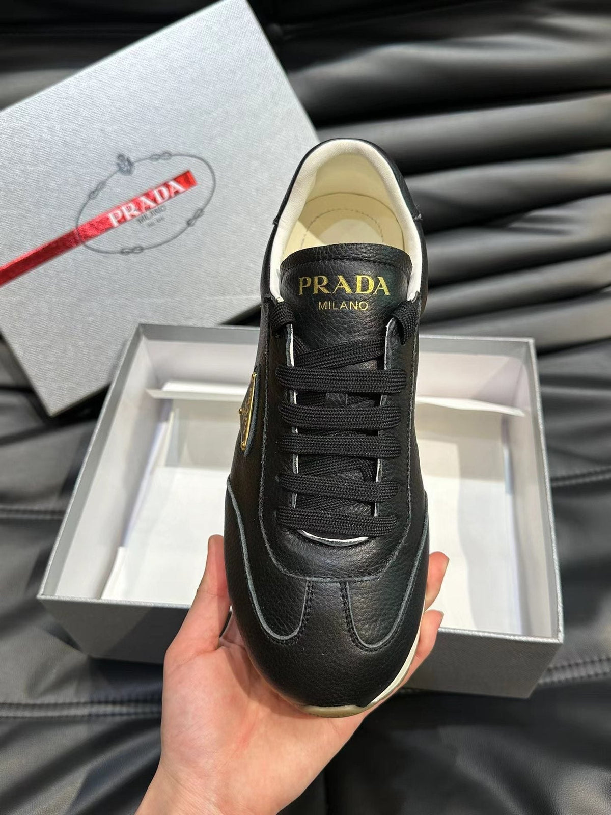 Prada Men's Black Low-Top Logo Sneakers