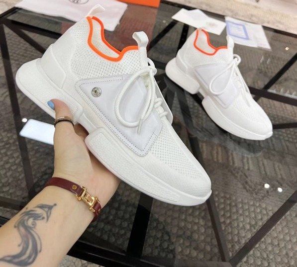 Hermès Men's White Orange Knit Sneakers