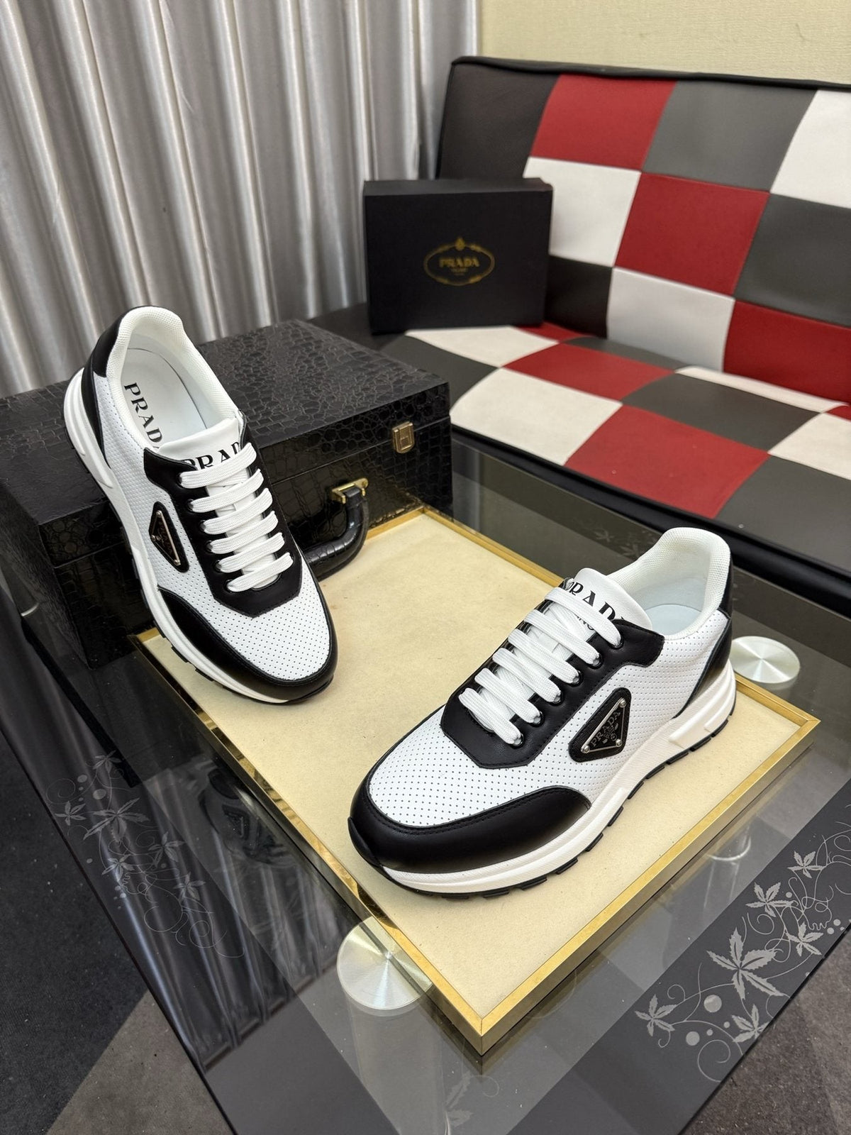 Prada Men's White and Black Low-Top Sneakers