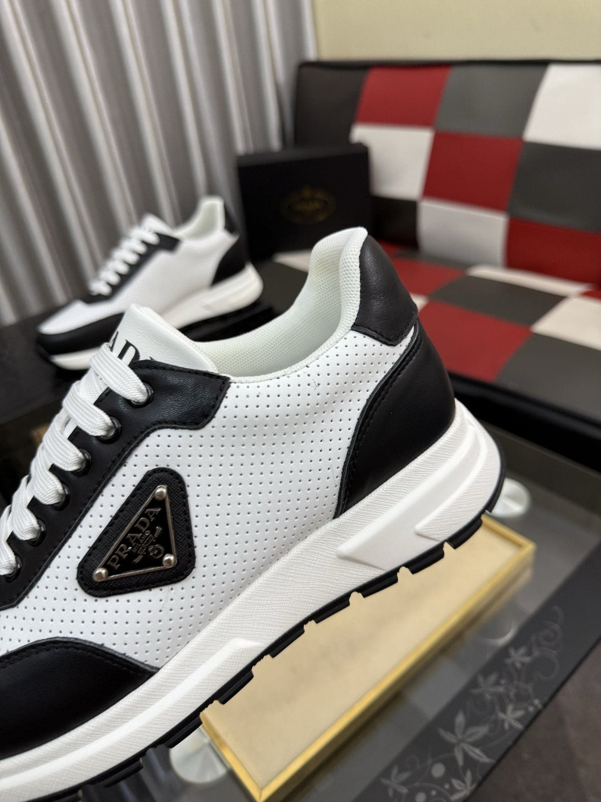 Prada Men's White and Black Low-Top Sneakers
