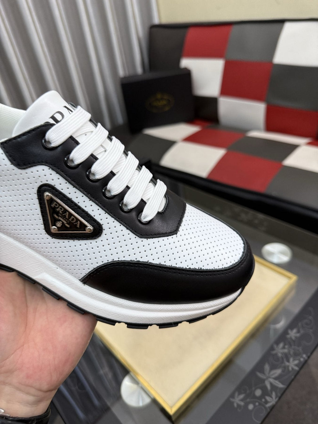 Prada Men's White and Black Low-Top Sneakers