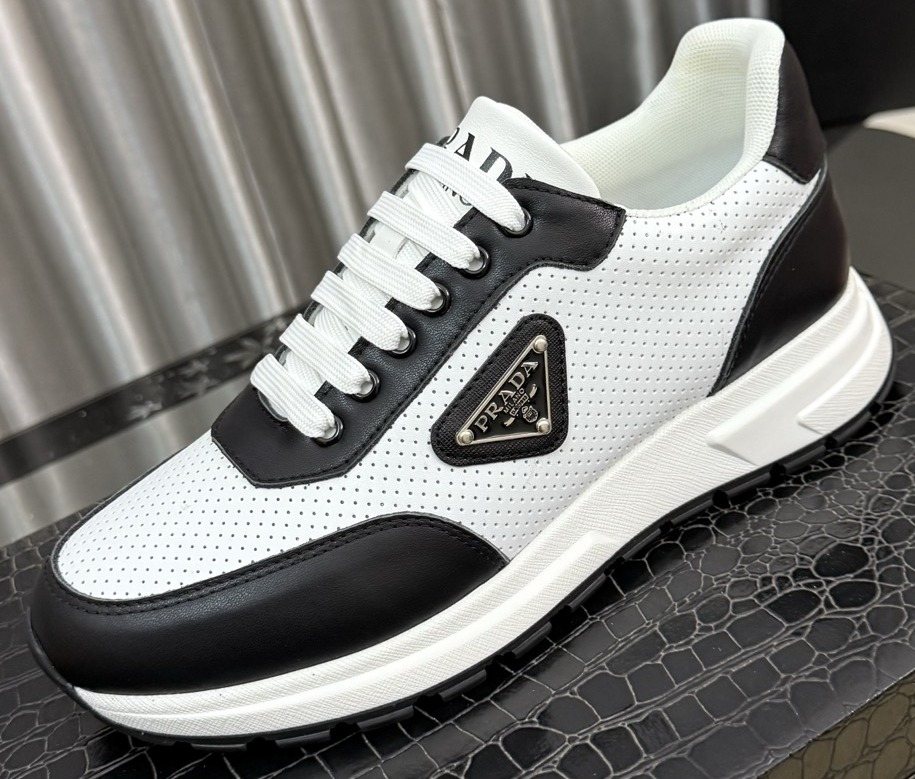 Prada Men's White and Black Low-Top Sneakers