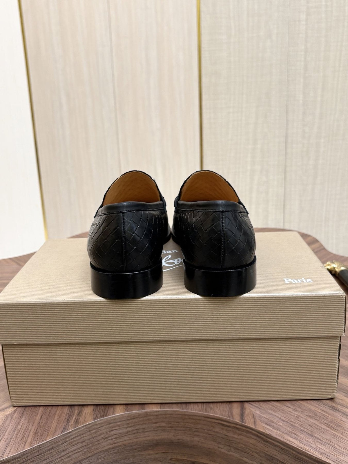 Christian Louboutin Black Woven Leather Loafers
